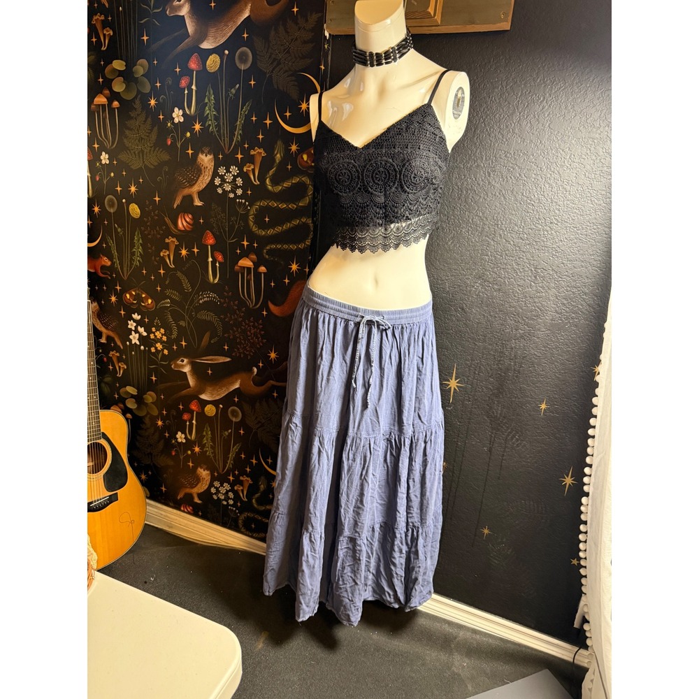 Mlle Gabrielle Womens 3X Blue Tiered Maxi Skirt Elastic Drawstring Waist Boho
